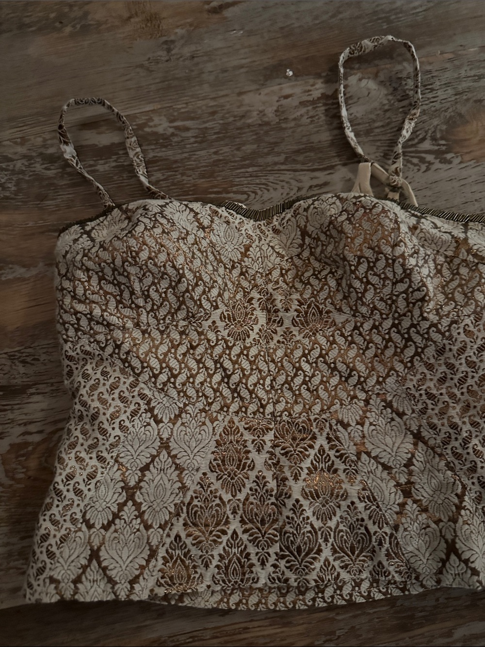 Free People Cream and Gold Brocade Tank Top